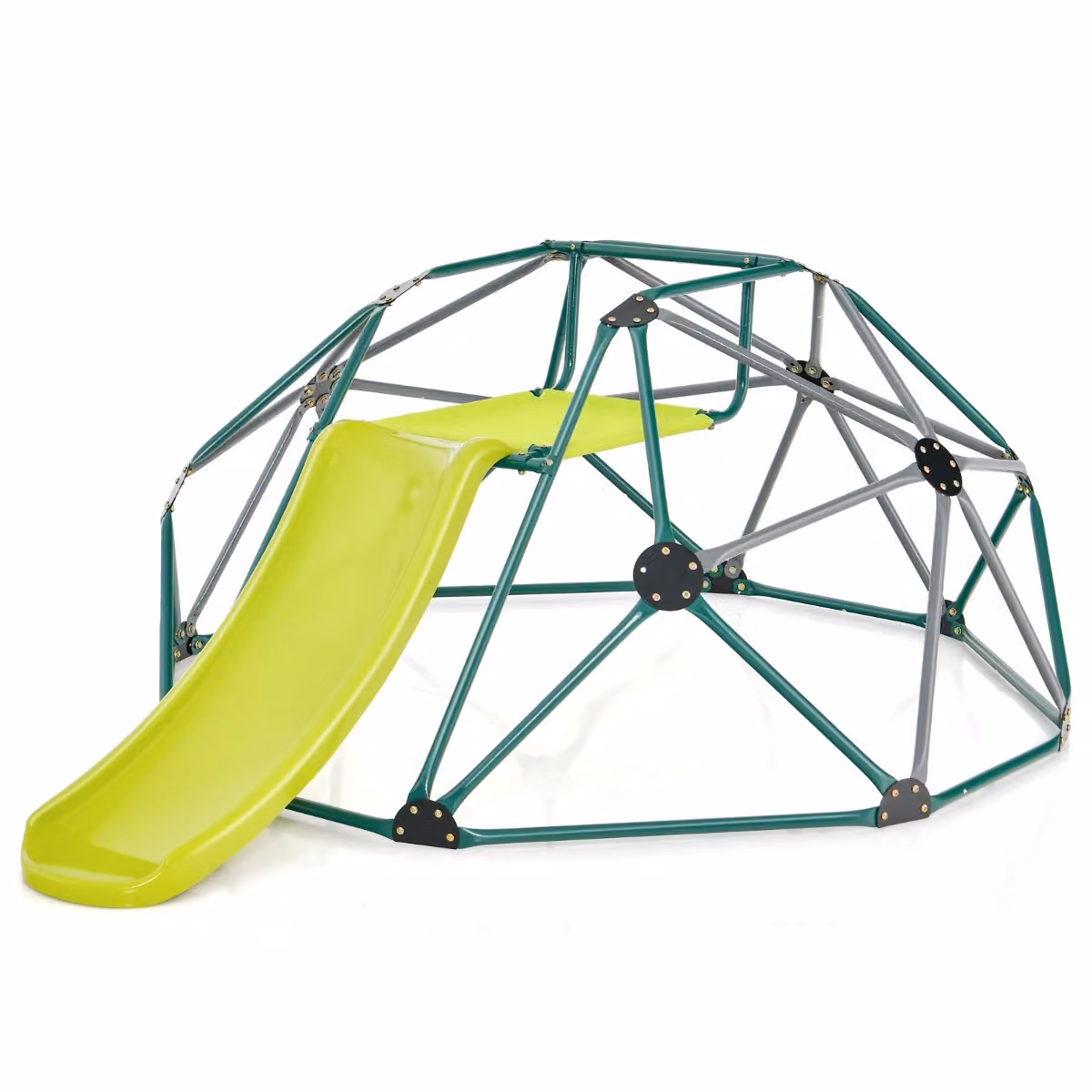 Costway Set da gioco con cupola di arrampicata e scivolo per bambini, Grigio e Verde, Capacità di carico 180 kg