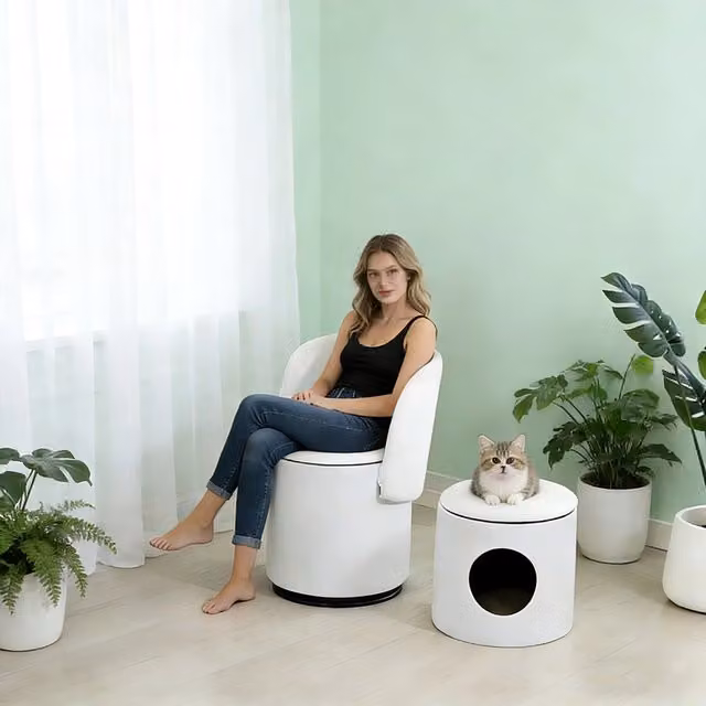 Sedia Girevole Imbottita con Vano Contenitore Minimal in Velluto Bianco Design Moderno Art Deco