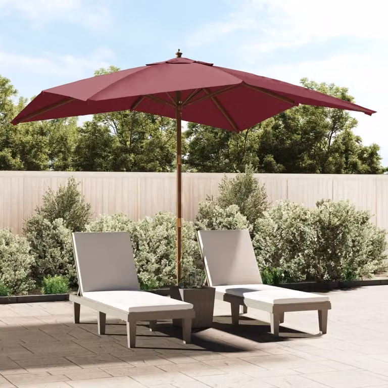 Ombrellone da giardino vidaXL con palo in legno e copertura in poliestere rosso bordeaux L: 300 cm, P: 300 cm, H: 273 cm