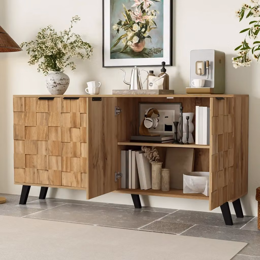 Credenza moderna a 4 ante color legno e nero con ripiani regolabili per soggiorno, camera da letto o sala da pranzo L/P/H: 78,0 x 35,5 x 39,0 cm – 2