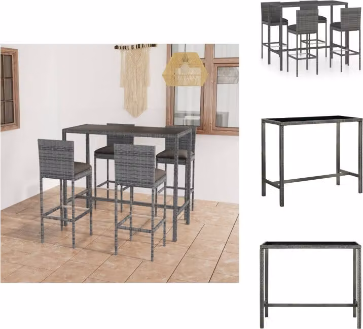 vidaXL Set bar da giardino 5 pezzi con cuscini in poly rattan grigio - Set di mobili da giardino