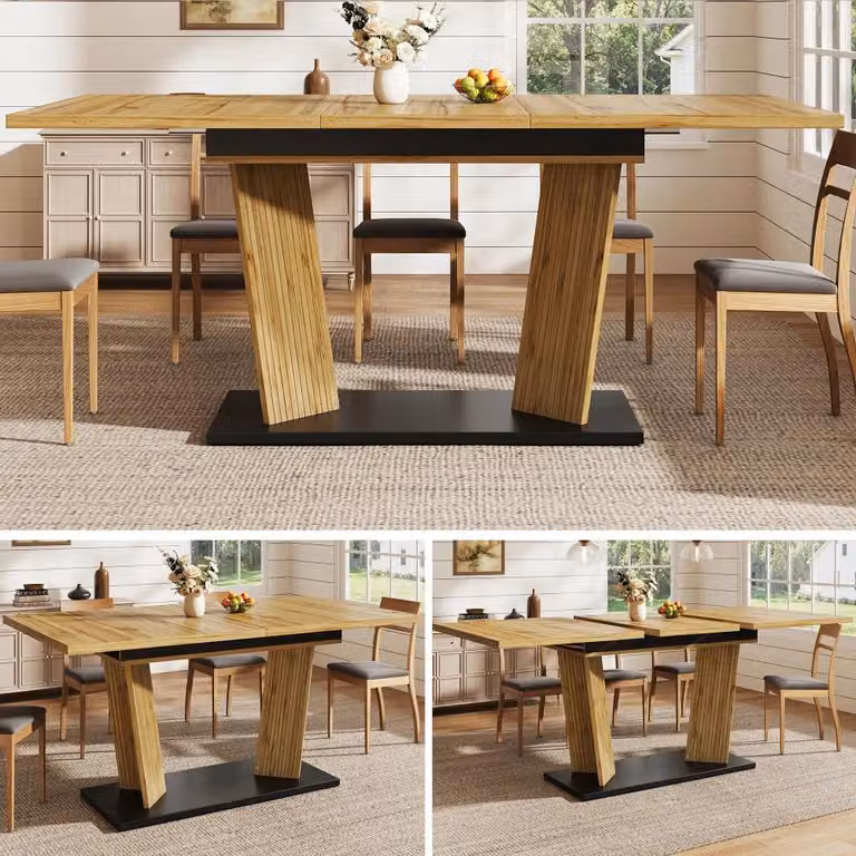 Tavolo da pranzo allungabile, dimensioni 120/160 x 80 x 76 cm, stile moderno, realizzato in MDF con struttura in legno, stabile, dotato di piedini regolabili antiscivolo, finitura noce