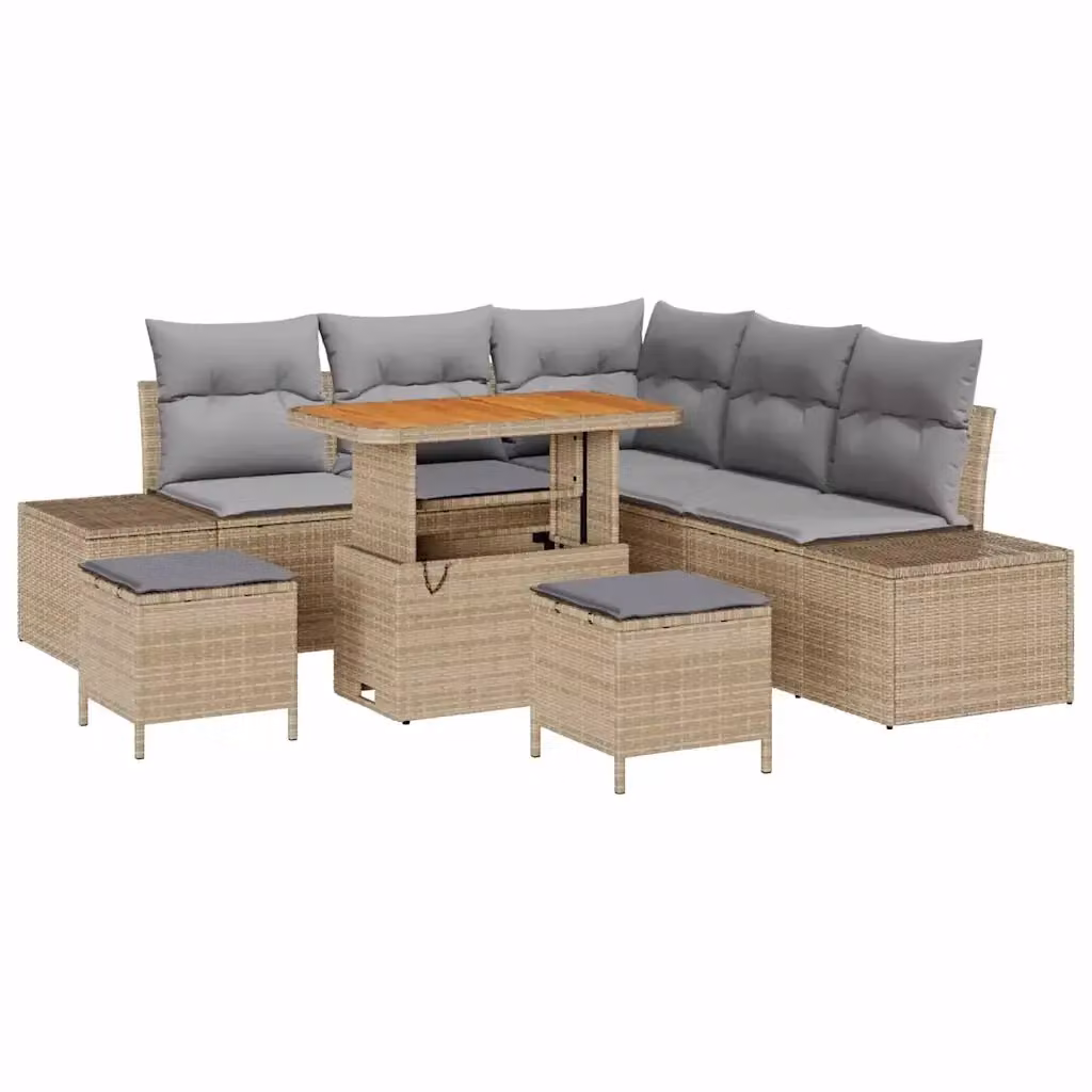 Set Divano da Giardino 8 Pezzi vidaXL Beige con Cuscini e Tavolino in Rattan e Metallo – 2