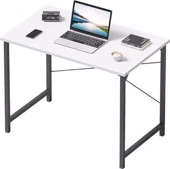 Uniqoos® Scrivania per computer da 32 pollici – Scrivania bianca per laptop, dimensioni 80x50x75 cm, struttura in metallo e MDF, con traverse a forma di X, piedini regolabili, ideale per l'ufficio domestico