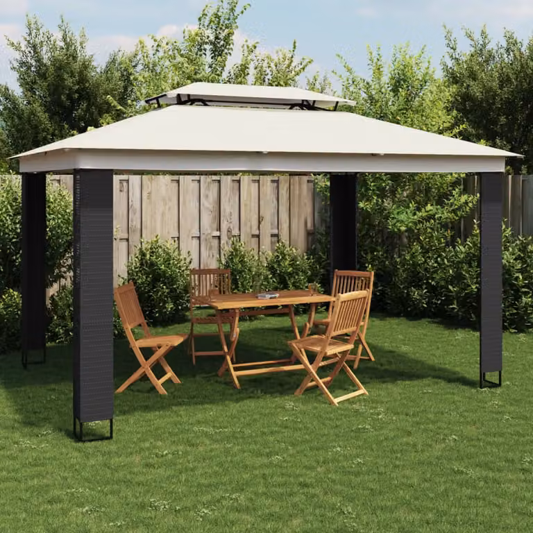 Gazebo vidaXL con Tetto Doppio in Acciaio e Poliestere, Colore Beige, L: 394 cm x P: 296 cm