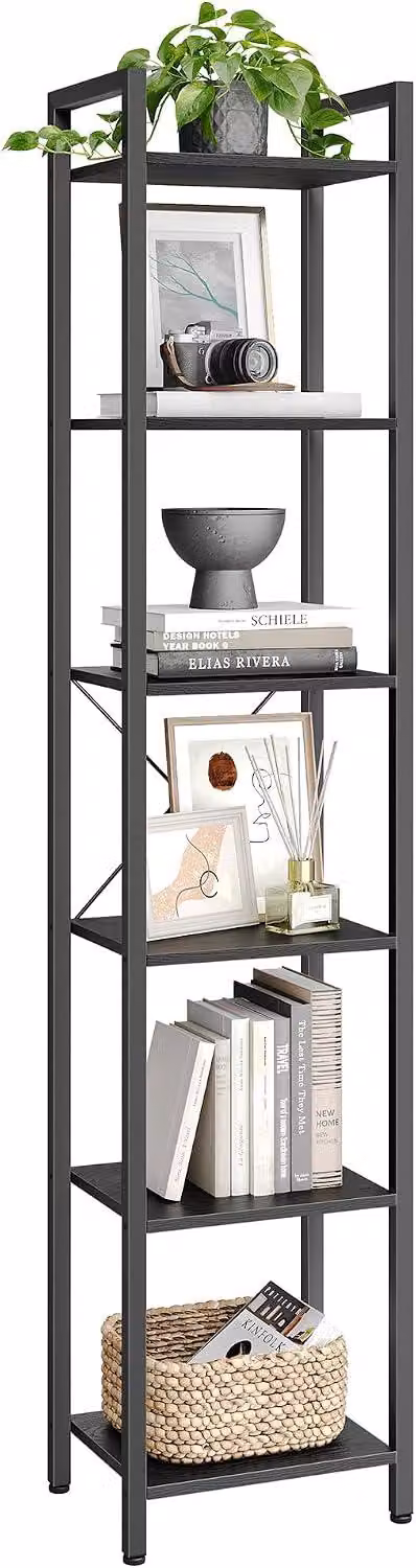 Libreria con 6 ripiani - Scaffale stretto per riporre oggetti - Acciaio e lamiera - 39,5 x 30 x 187 cm - Nero