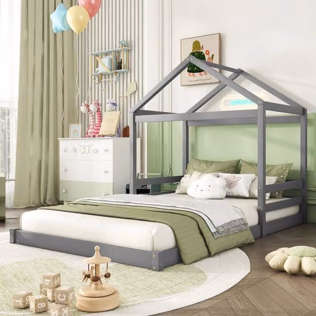 Letto a casetta per bambini Chicfurn in pino e MDF grigio L/P/H: 200 x 140 x 160 cm