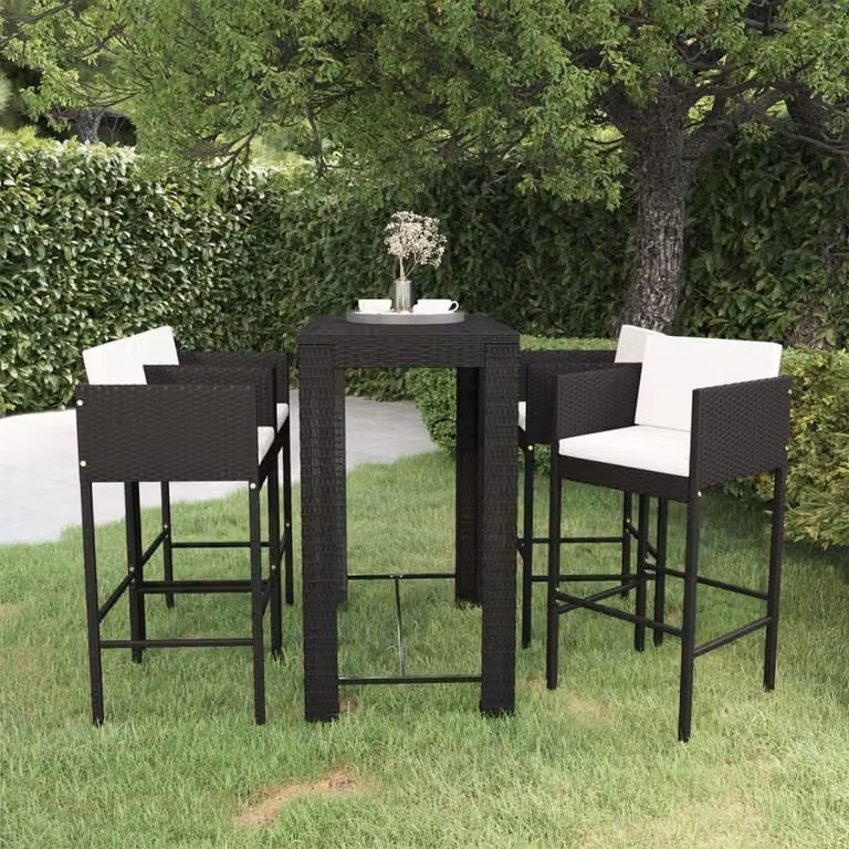 The Living Store Set bar da giardino 5 pezzi con cuscini in poly rattan nero