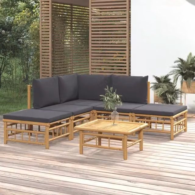 Set Salotto da Giardino 6pz con Cuscini Grigio Scuro Bambù 3155207