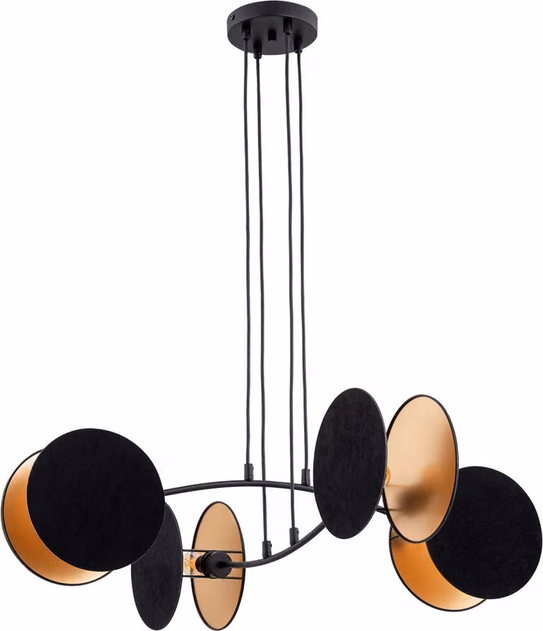 Lampada a sospensione con 4 paralumi a forma di cerchio nero e oro, regolabile, MOTIF 4xE27 15W Emibig