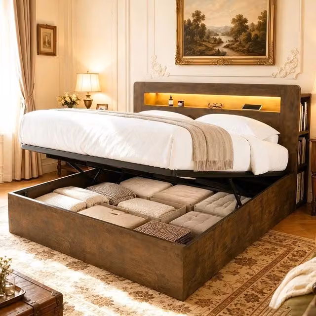 Letto contenitore con testiera LED ¨C Minimal ¨C 180x200 cm legno idraulico