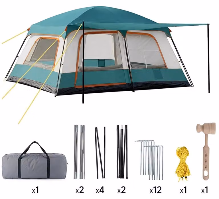 Tenda da campeggio, struttura a due componenti, montaggio rapido, colore verde