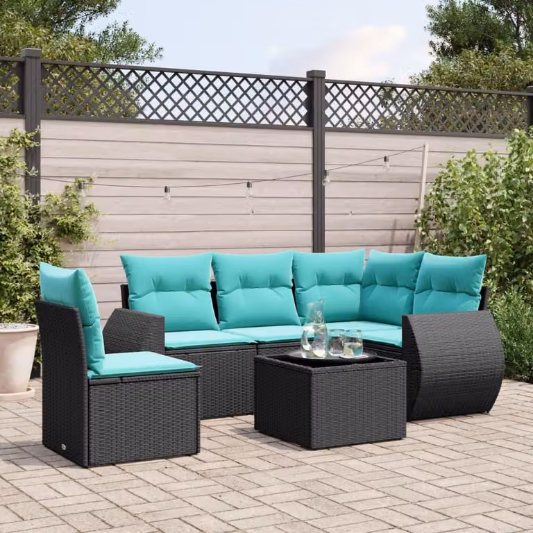 Maison Exclusive - Set di 6 divani da giardino con cuscini, polyrattan nero