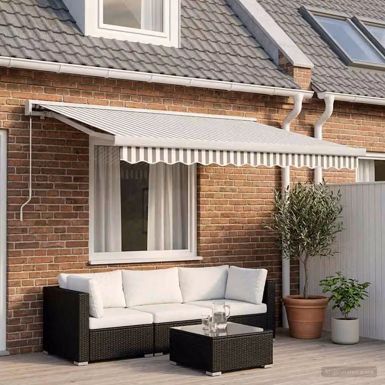 Tenda retrattile vidaXL in alluminio e poliestere, Grigio chiaro e bianco, L: 300 cm x P: 250 cm