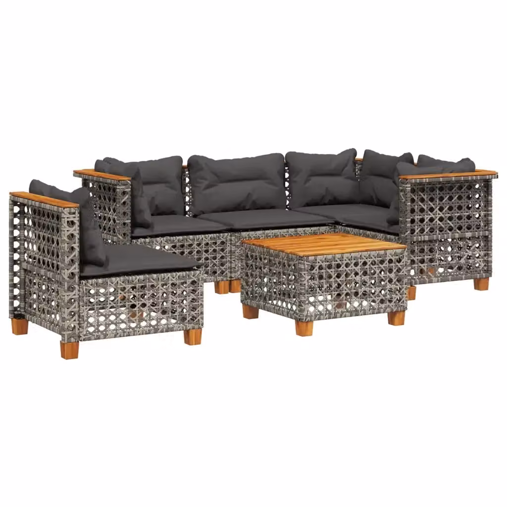 vidaXL Set Divano da Giardino 6 pz in Polyrattan Grigio con Cuscini e Tavolino – 2