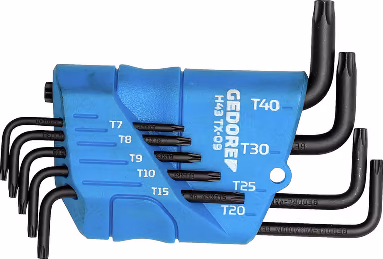 Set di chiavi esagonali Gedore a L con supporto 9 pezzi TORX T7-T40 H 43 TX-09