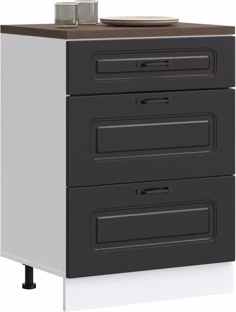 Mobiletto da cucina base vidaXL moderno nero in MDF con ante a battente e cassetti L/P/H: 60,0 x 46,0 x 81,5 cm