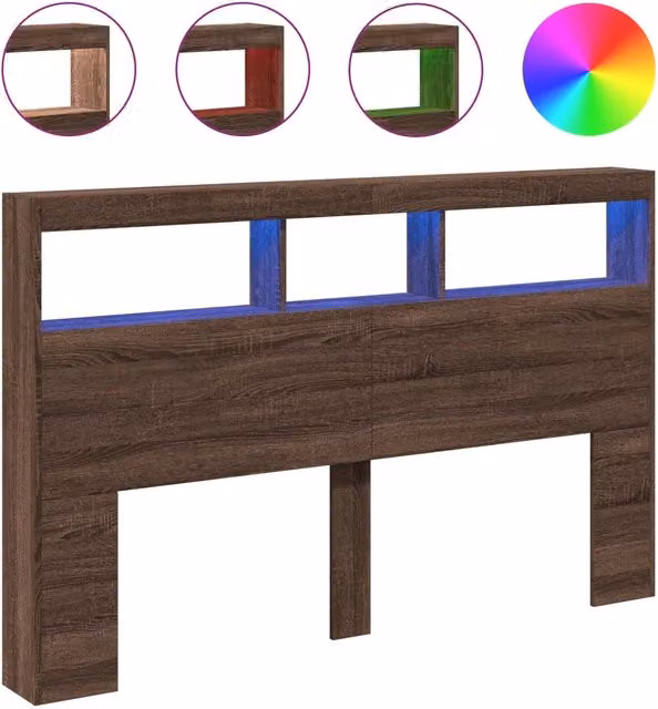 Testata con contenitore e illuminazione LED Rovere Marrone L: 160 cm, P: 17 cm, H: 102 cm