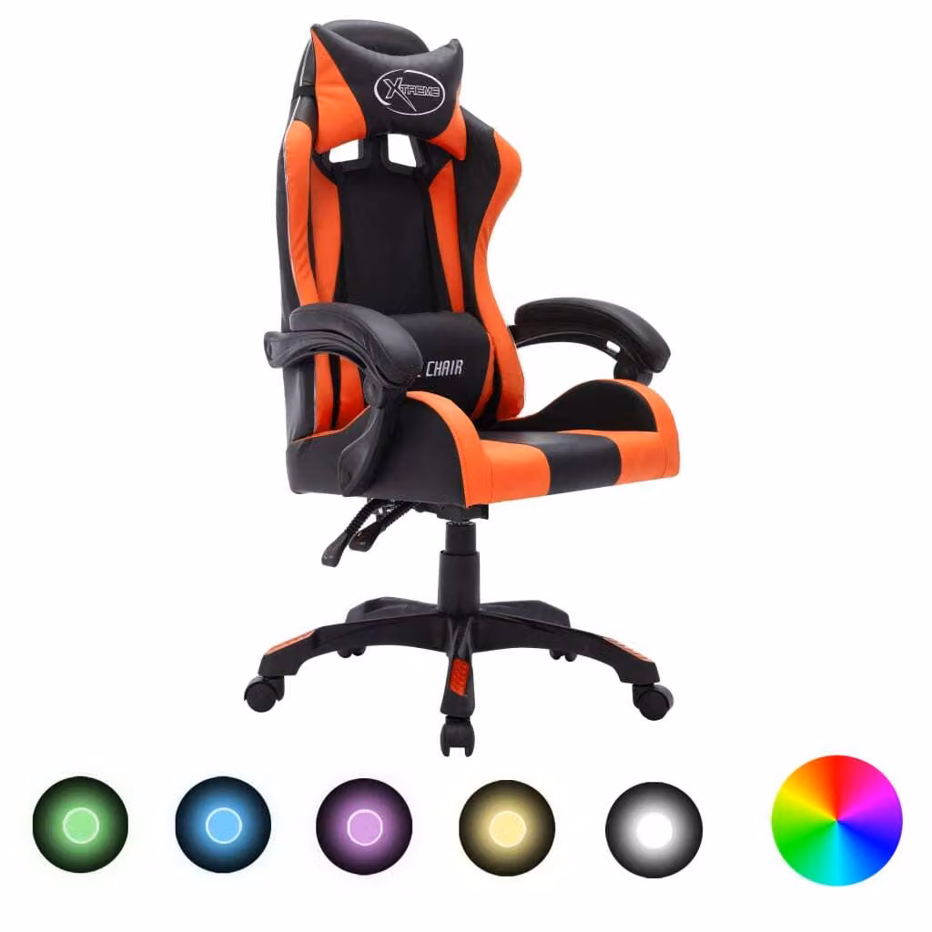 Sedia da gioco con luci LED RGB in ecopelle arancione e nera