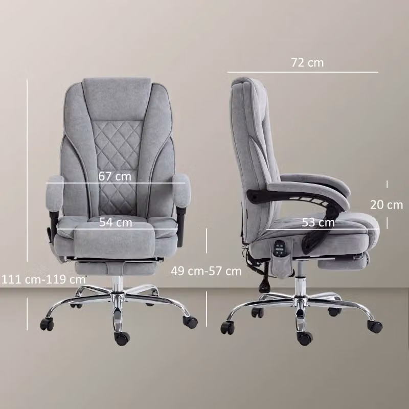 Sedia da ufficio ergonomica WISHDOR grigia con poggiatesta, braccioli e rotelle, reclinabile fino a 135° con base girevole a 360° – 2