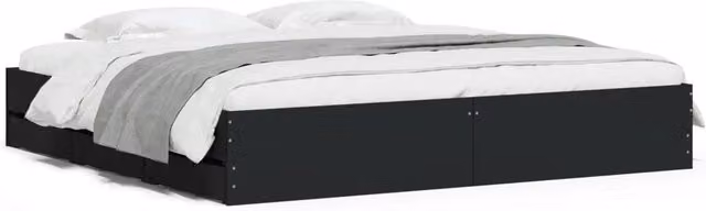 Letto matrimoniale | Letto per adulti | Giroletto con Cassetti Nero 160x200 cm in Legno Multistrato