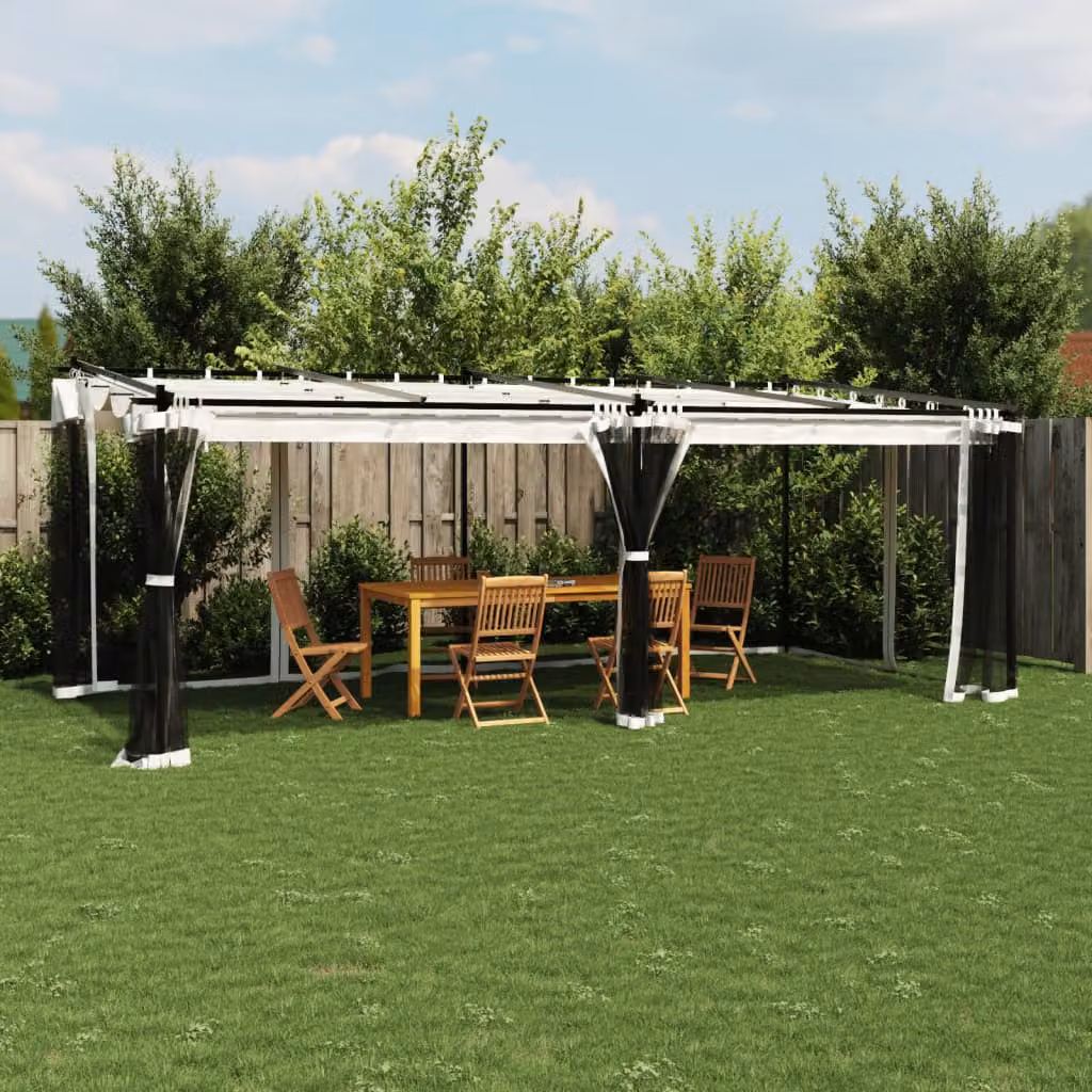Gazebo vidaXL con pareti in rete color beige in acciaio e poliestere L: 6 m, P: 3 m, H: 2,3 m