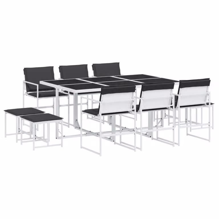 Set da Pranzo da Giardino 11 pz con Cuscini Bianco in Textilene