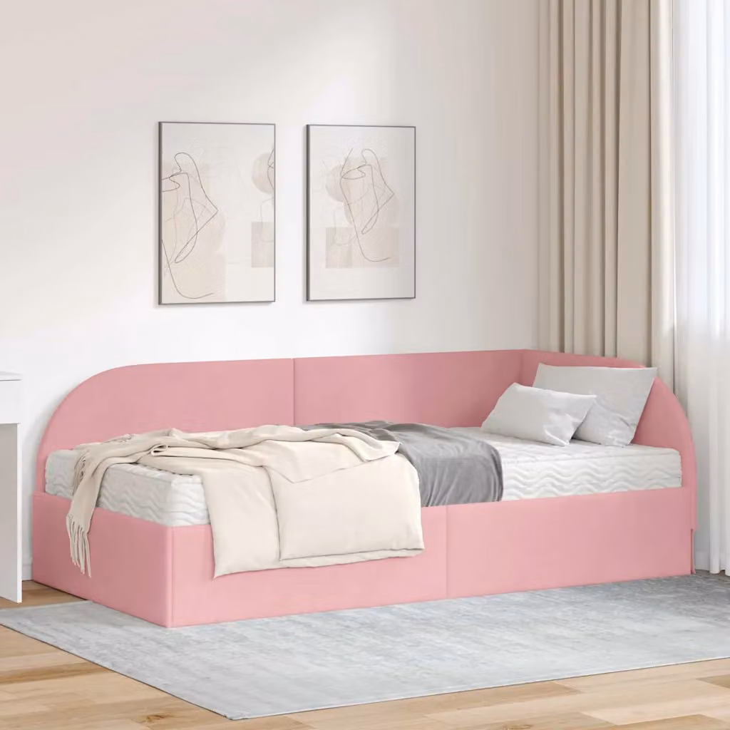 vidaXL Struttura Letto Angolare con 2 Materassi in Velluto Rosa L/P/H: 200 x 100 x 72 cm