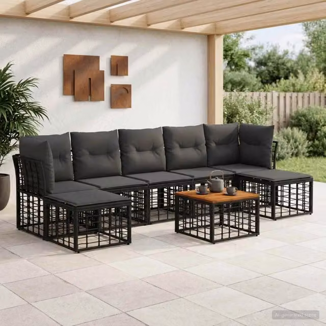 Set di divani da esterno 8 pz Nero e Grigio scuro Poliestere 3437531