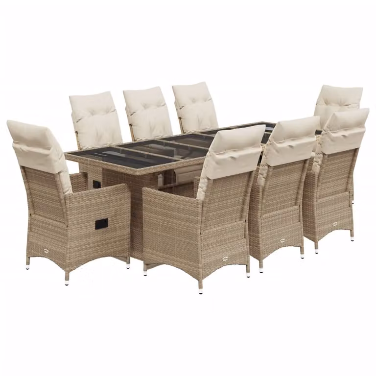 Set da Bistrò da Giardino 9 pz con Cuscini Beige in Polyrattan