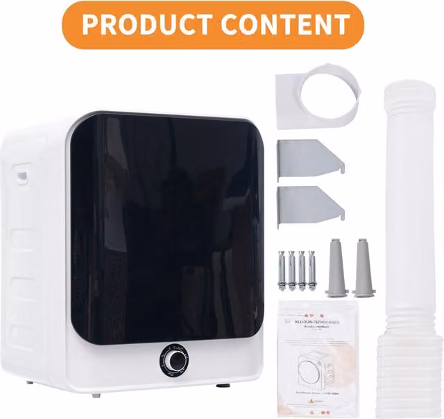 Asciugabiancheria a parete Minimal in acciaio e plastica, bianco, 830W con 5 programmi e protezione da sovraccarico