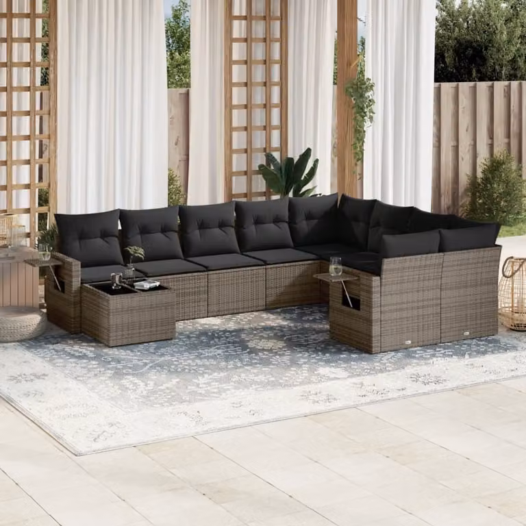 Maison Exclusive - Set Divano da Giardino 10 pz con Cuscini Grigio in Polyrattan