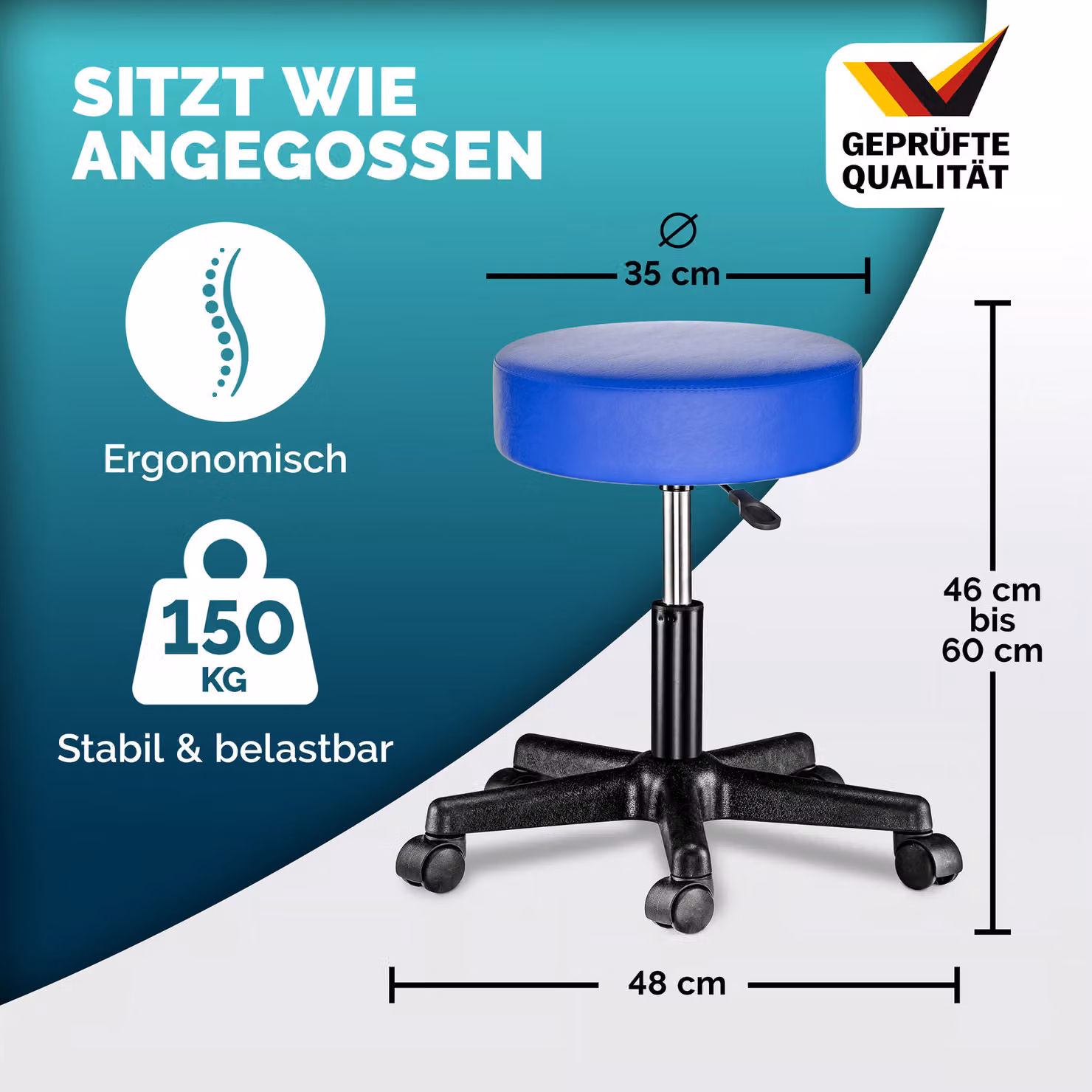 Set di 2 sgabelli girevoli 360 Casaria® in similpelle blu con ruote per ufficio e casa – 3
