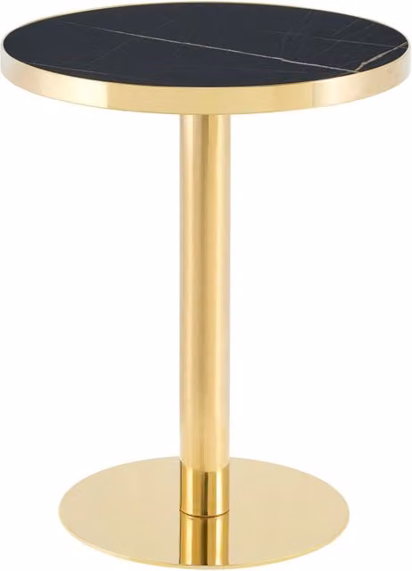 Tavolino da salotto rotondo con piano effetto marmo, tavolino laterale in acciaio inox dorato per soggiorno, design moderno e robusto