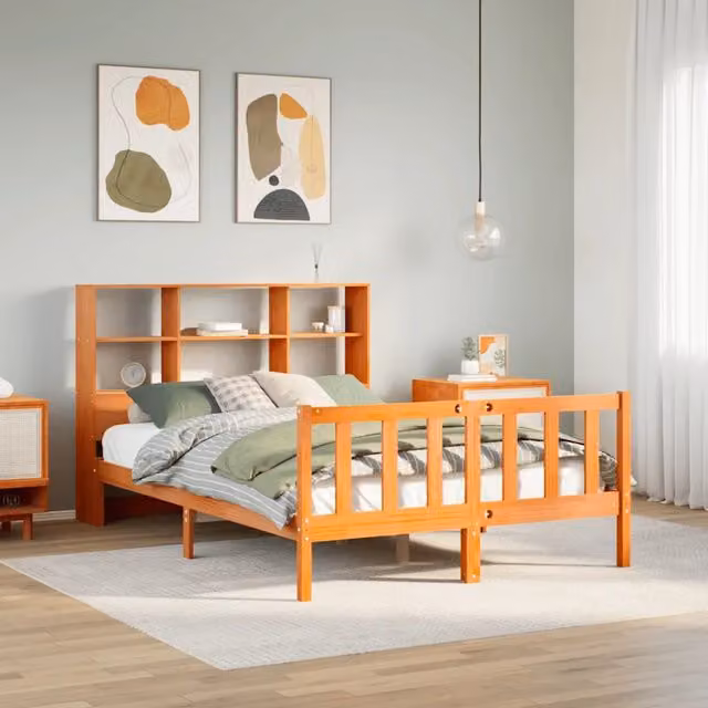 Letto Libreria senza Materasso Marrone Cera 140x200 cm in Pino 3321722