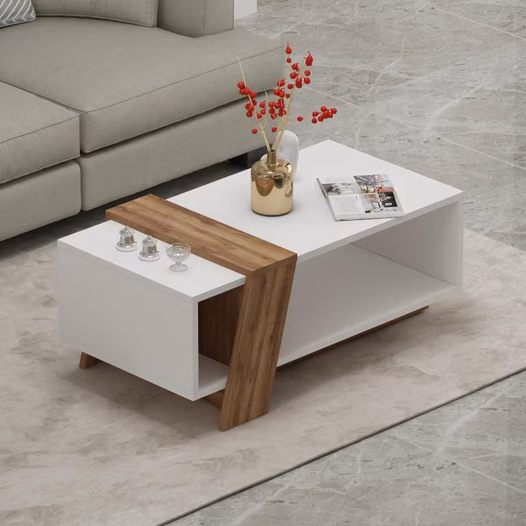Tavolino HOMIDEA MELISA – Tavolino da salotto moderno con ripiano dal design di tendenza 91,8 x 48,8 x 35 cm (bianco)