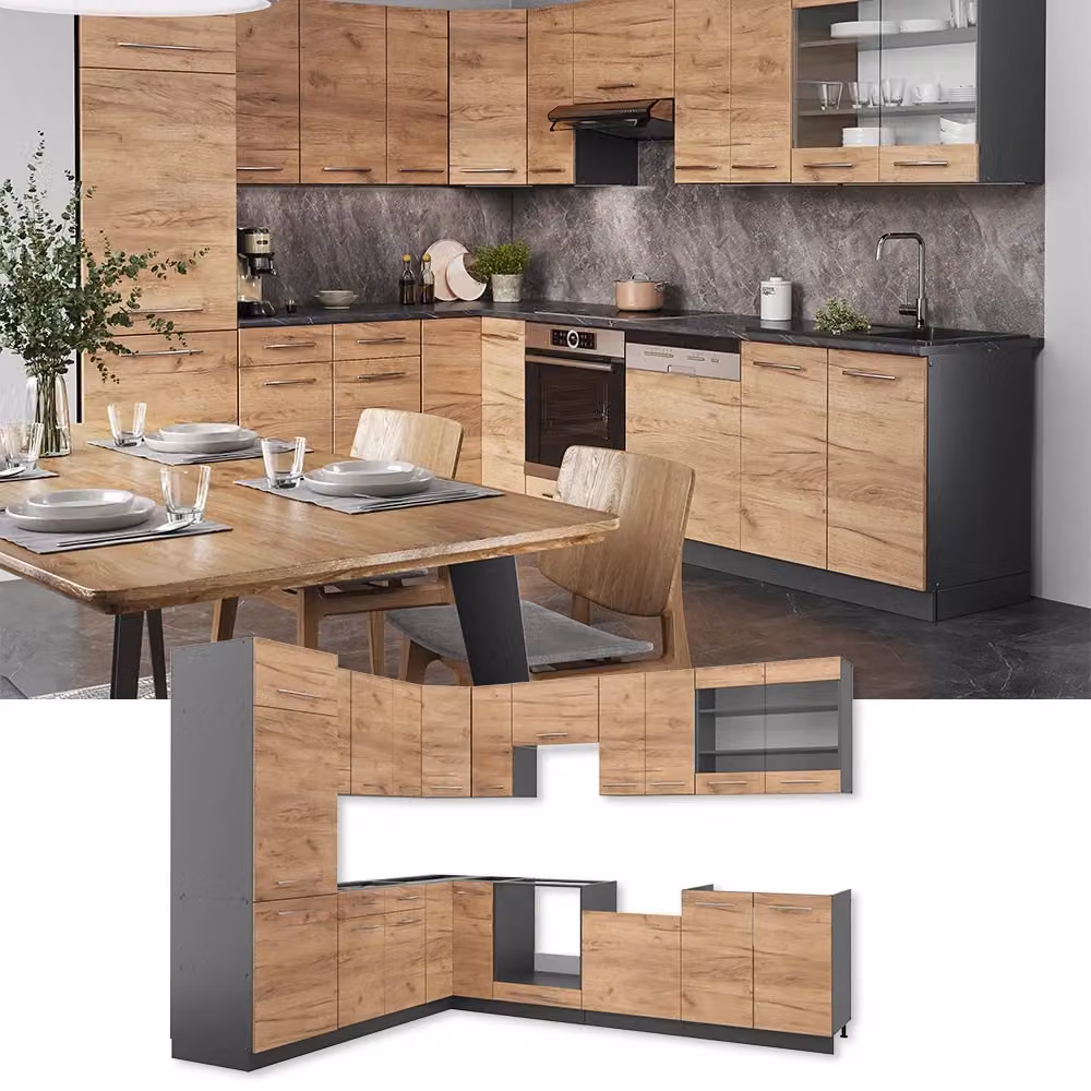 Cucina angolare moderna Vicco in rovere e antracite con ante soft-close L 287 cm x L 227 cm – 2