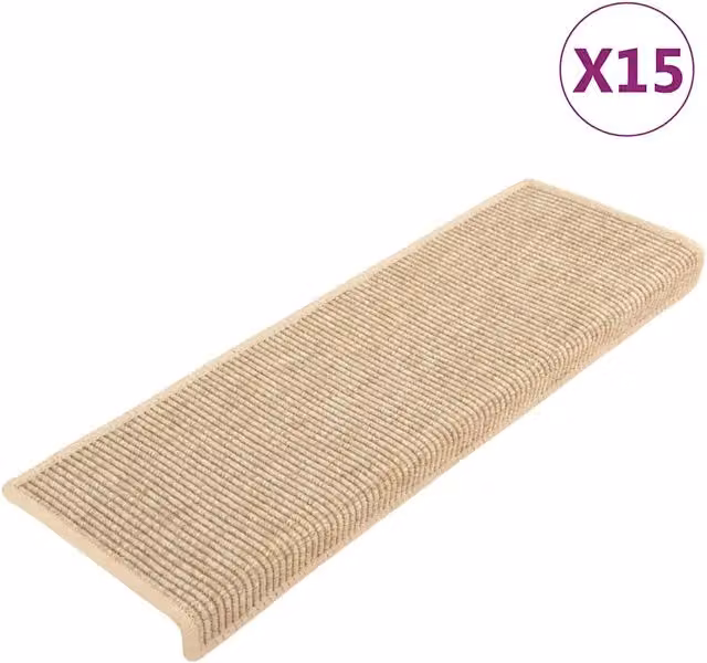 Set di 15 tappetini per scale antiscivolo e fonoassorbenti DESIGN IN, colore beige, L: 65 cm, P: 21 cm, H: 4 cm