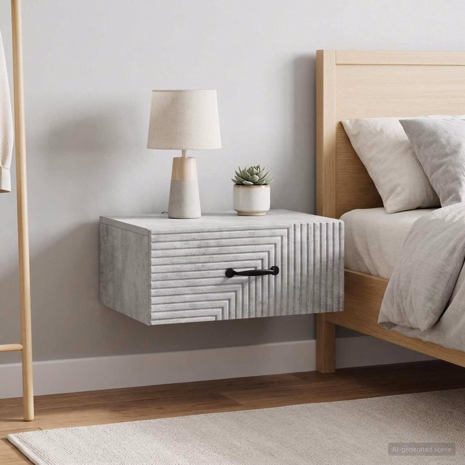 Set di 2 comodini sospesi vidaXL in stile moderno Grigio Cemento L: 49 cm, P: 34,5 cm, H: 20 cm