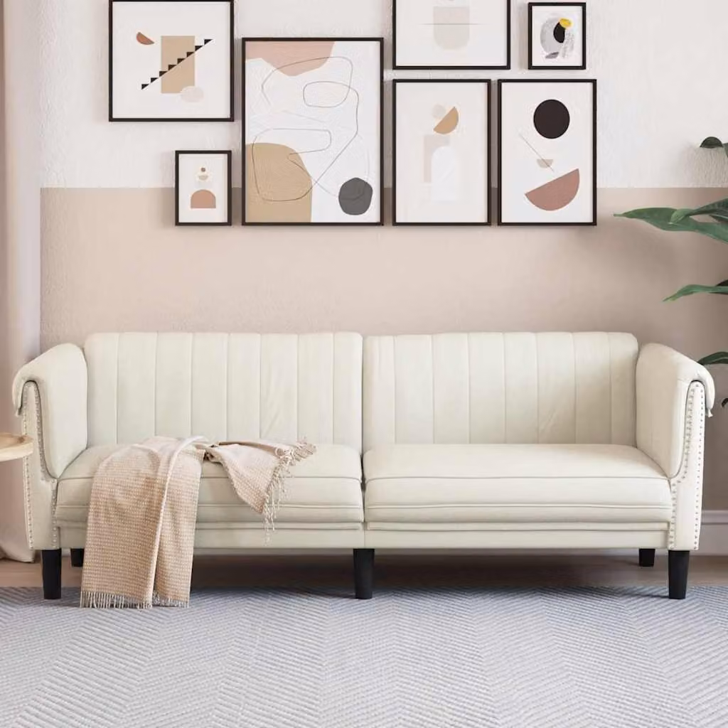 vidaXL Divano a 3 Posti Moderno in Velluto Beige con Struttura in Legno Solido L: 203 cm, P: 77 cm, H: 74 cm