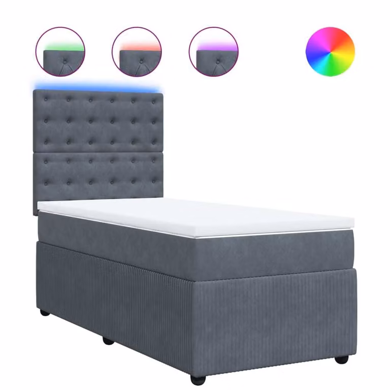 Giroletto a Molle con Materasso Grigio Scuro 90x190 cm Velluto