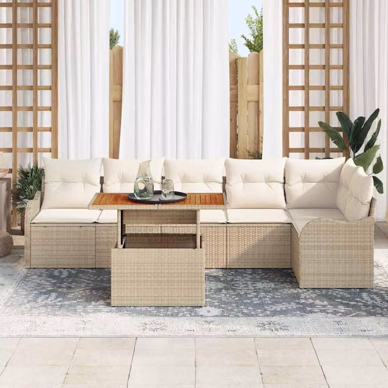 Maison Exclusive - Set da giardino composto da 7 pezzi, divano, in rattan sintetico beige