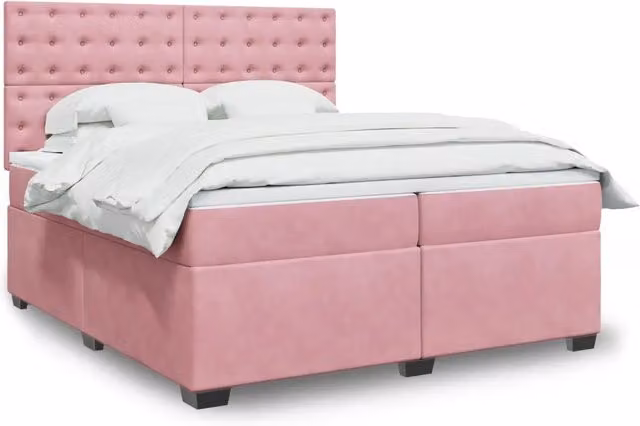Letto Ibrido vidaXL con Materasso a Molle Insacchettate e Struttura in Velluto Rosa e Bianco, L/P: 200 x 200 cm