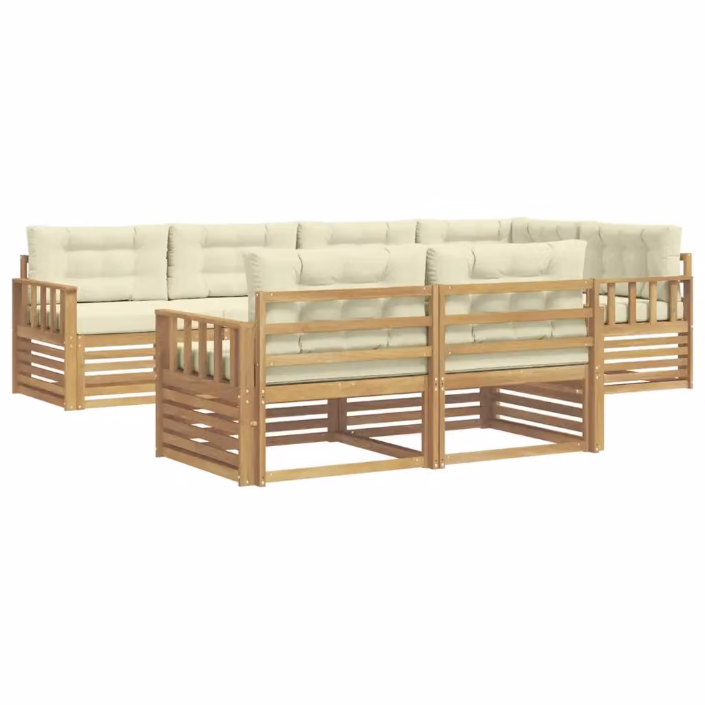 Set di divani da esterno a L vidaXL in legno di acacia con cuscini, bianco e beige – 2