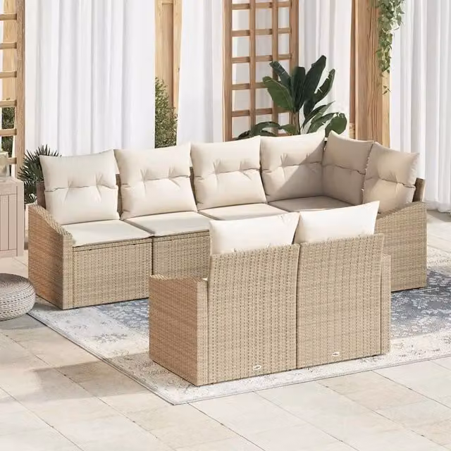 Set Divano da Giardino 7 pz Beige e Bianco polyrattan 3355430