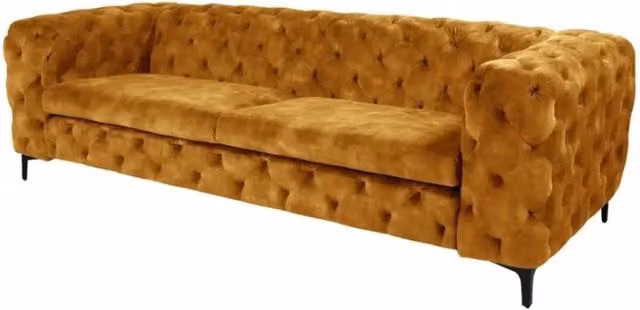 Divano dritto VELENA Meublorama in velluto giallo senape con piedi in metallo nero L: 235 cm, P: 72 cm, H: 76 cm