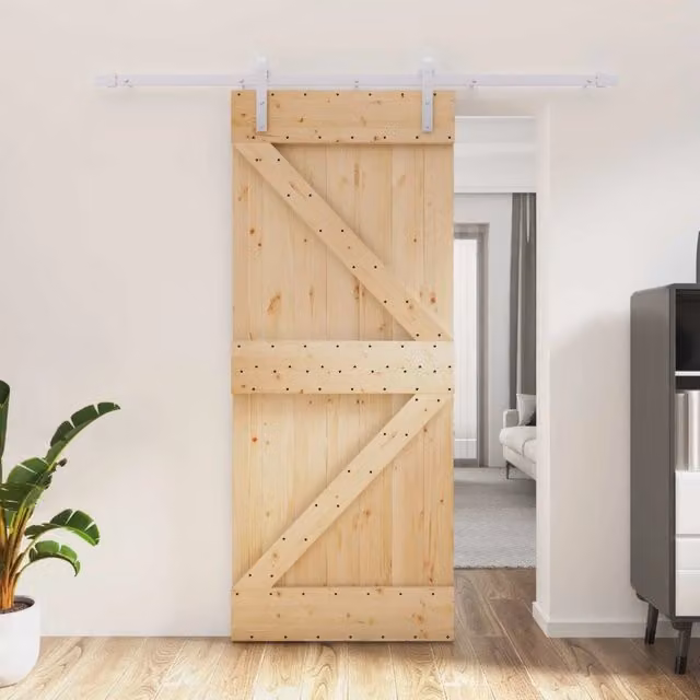 Porta scorrevole minimalist vidaXL in legno e acciaio, colori naturale e bianco, H: 210 cm, L: 85 cm