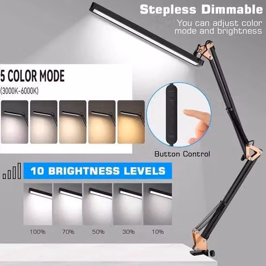 Lampada da Scrivania LED SKYLEO Nera con Timer e Controllo Touch USB