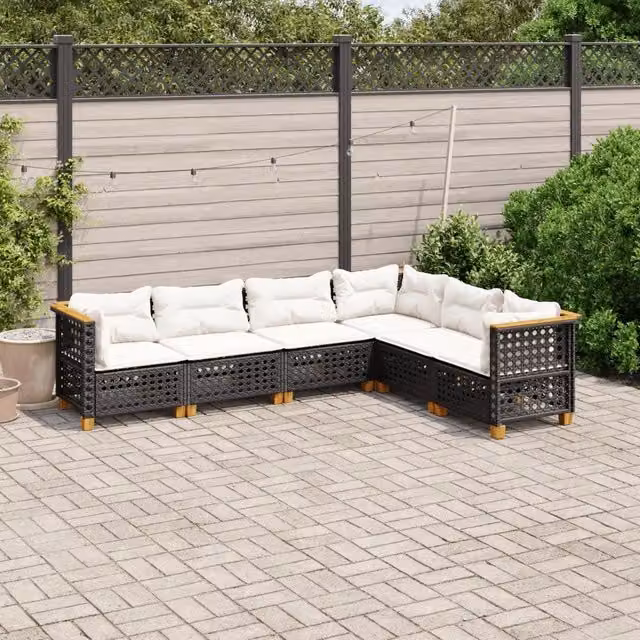 Set Divano da Giardino 6 pz con Cuscini Nero in Polyrattan 3261860
