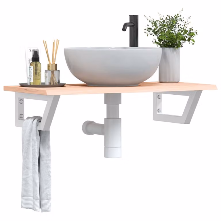 vidaXL Ripiano da parete per lavabo in legno di rovere e metallo, moderno, marrone e bianco